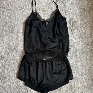 Victoria's Secret Black Satin Lace Slip